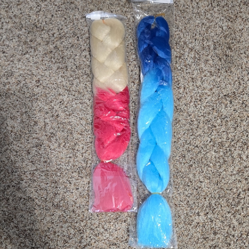 LOWEST PRICE-Braided Hair Extensions in Blonde, Pink, and Blue